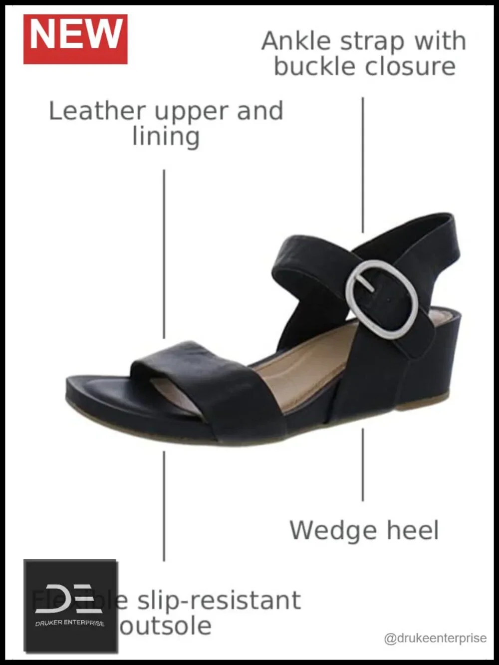 Italian Leather Wedge Sandals with Adjustable Strap & Buckle